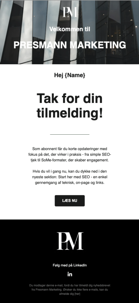 velkomst mail klaviyo