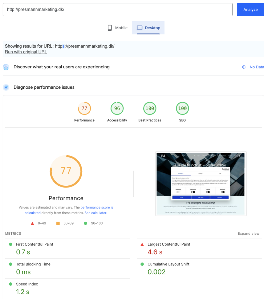 pagespeed desktop