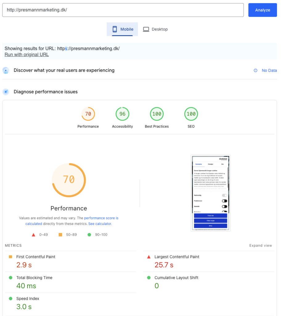 pagespeed mobile
